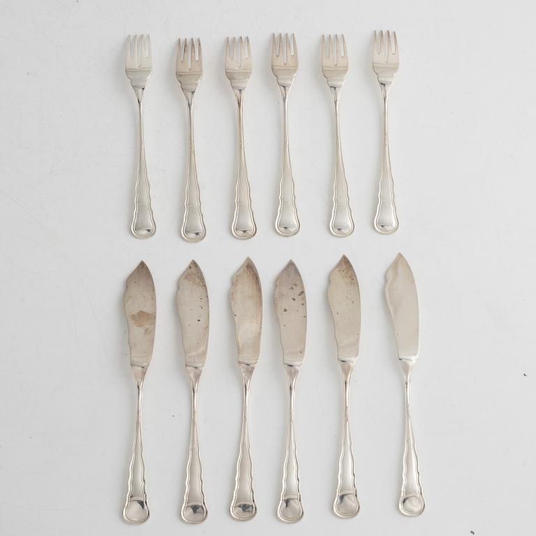 CG Hallberg, fish cutlery, 12 pieces, silver, Stockholm 1933.