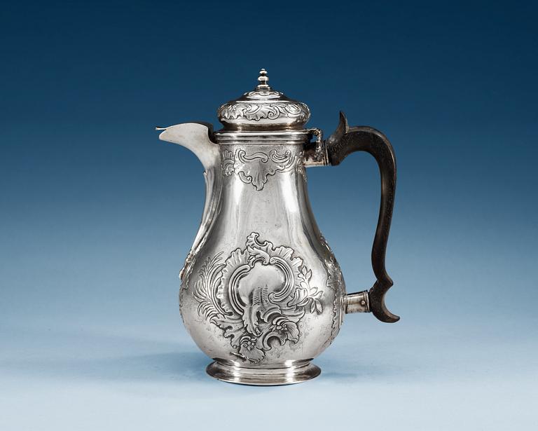 A RUSSIAN 18TH CENTURY SILVER COFFEE-POT, unidentified makers mark.