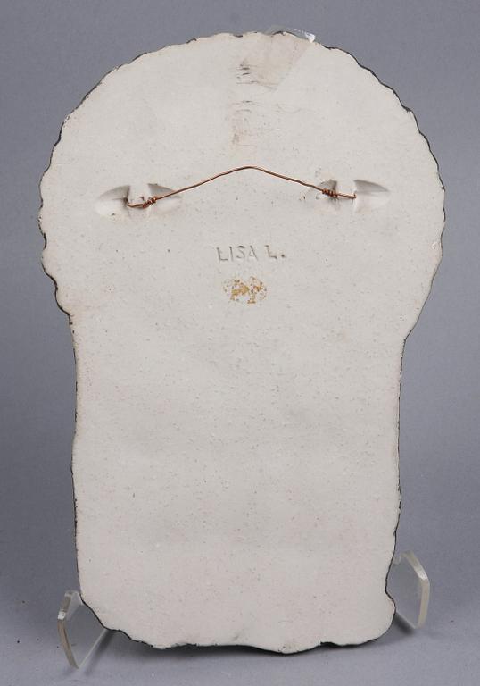 FIGURIN samt VÄGGPLAKETT, stengods, Lisa Larson, Gustavsberg.