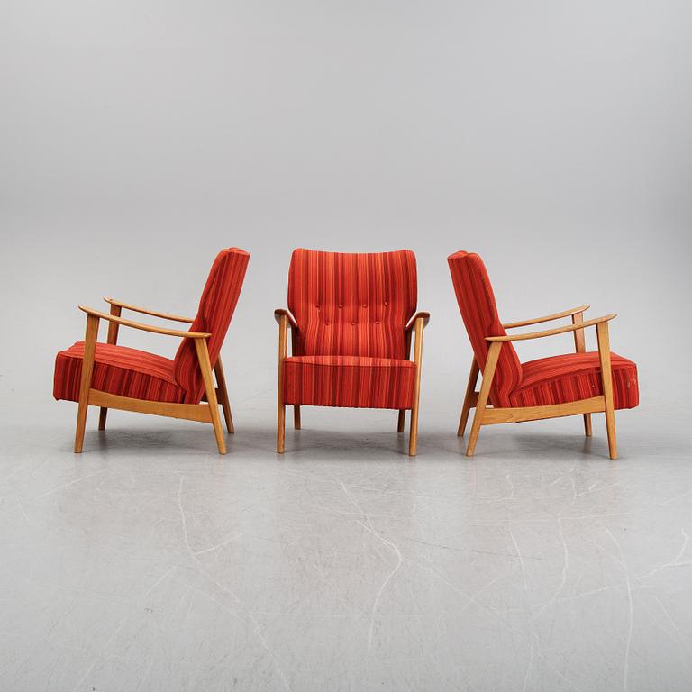 A set of three easy chairs, Duxello, Dux, 1960's.