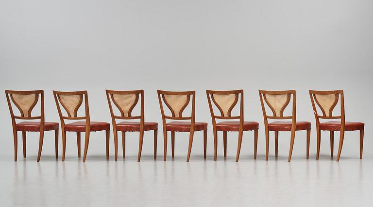 Josef Frank, a set of seven "Linden's dining chairs", model "B 1039", Firma Svenskt Tenn, specially commissioned ca 1940.