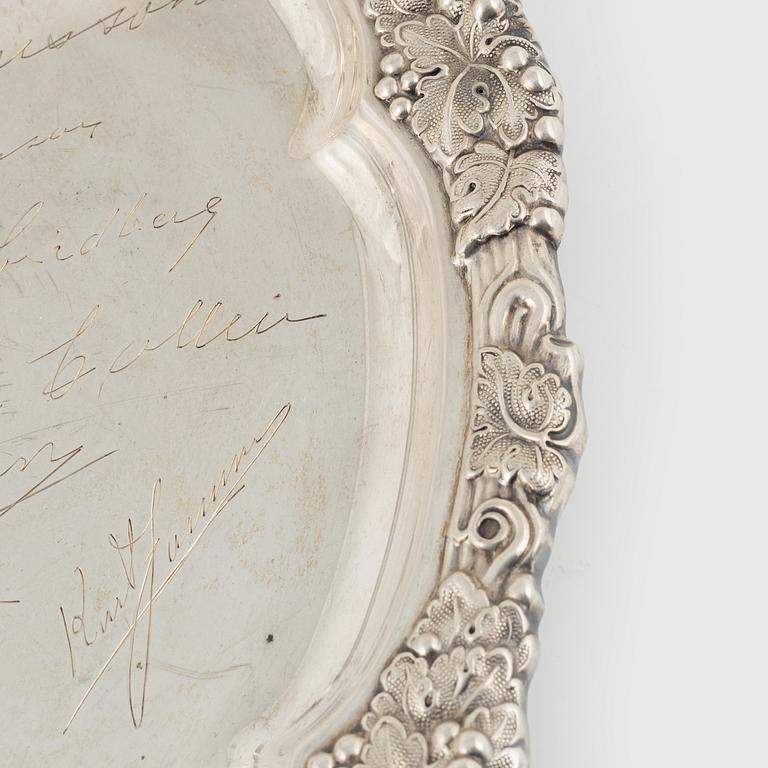 CG Hallberg, bricka, silver, Stockholm 1949.