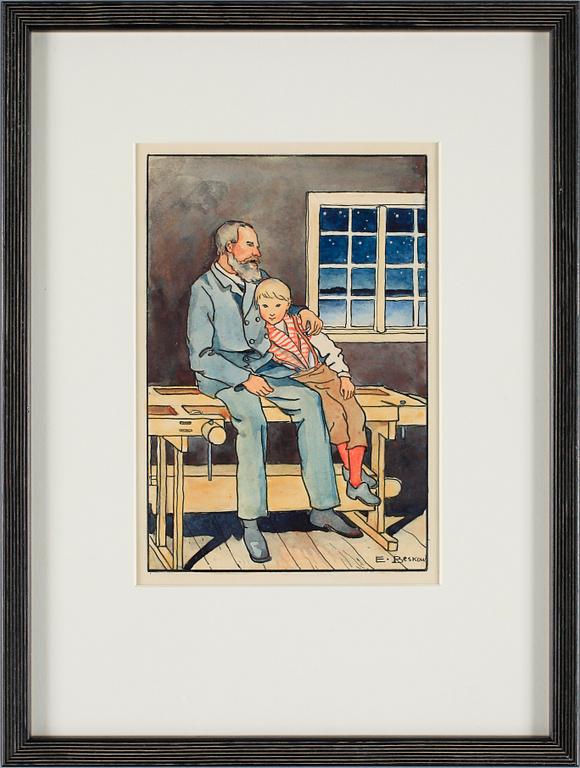 ELSA BESKOW, akvarell och tusch, sign.