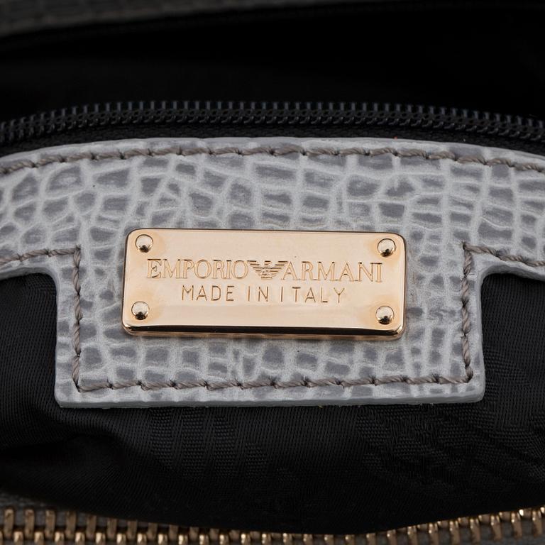 EMPORIO ARMANI, a grey lizzard embossed leather handbag.