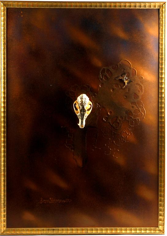 RAGNAR WOLLSCHLÄGER, olja/montage på pannå, sign o dat 69.