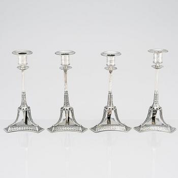 Four Swedish early 19th Century silver candlesticks, mark of Adolf Zethelius, Stockholm 1814 and 1818.