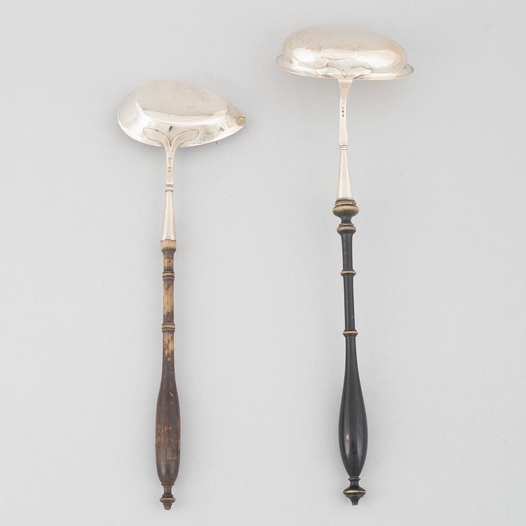 Two silver soup ladles, Sweden 19th Century.