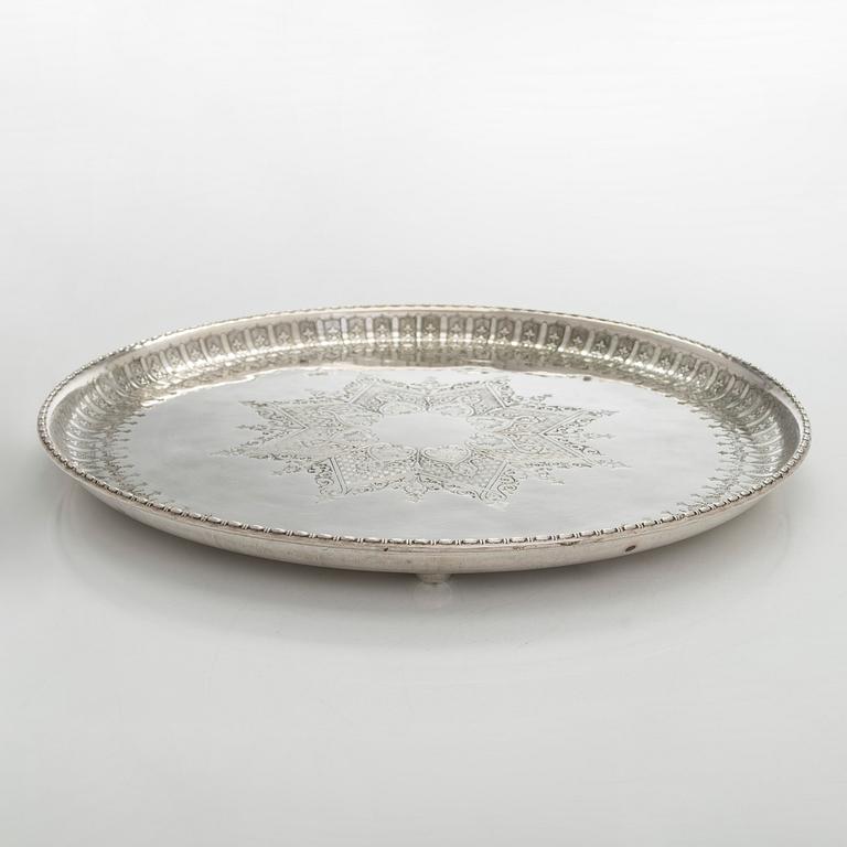 Tarjotin, hopeoitu, Thomas Woolley, Birmingham, Englanti n. 1900.