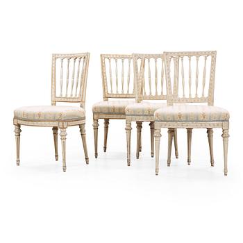 Four Gustavian late 18th century chairs.