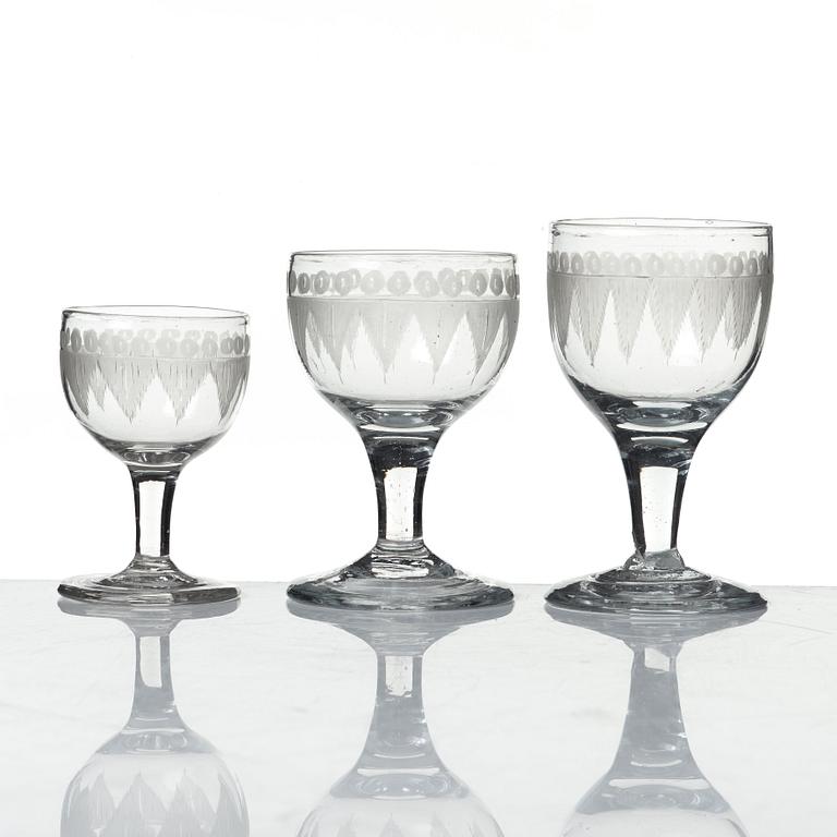 A set of 20 Swedish wine glasses, first half of the 20th Century.