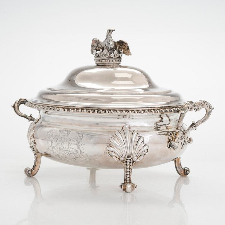 A mid-18th-century sterling silver tureen, mark of Peter Archambo II and Peter Meure, London 1753.