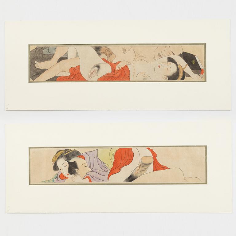 A set of 11 Shunga paintings by a Japanese artist, Meiji period (1868-1912).