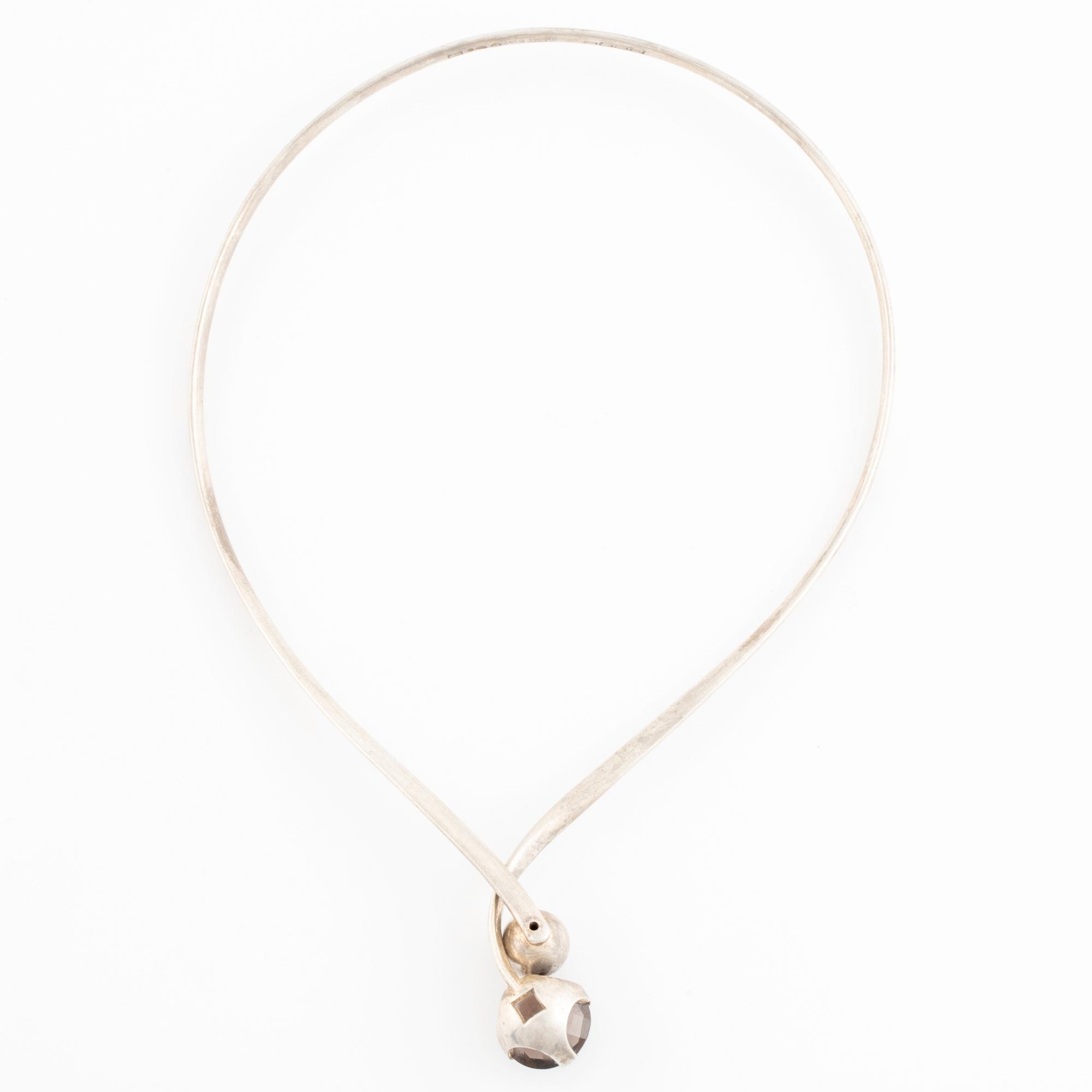 Karl-Erik Palmberg, silver neck ring with smoky quartz, Alton.