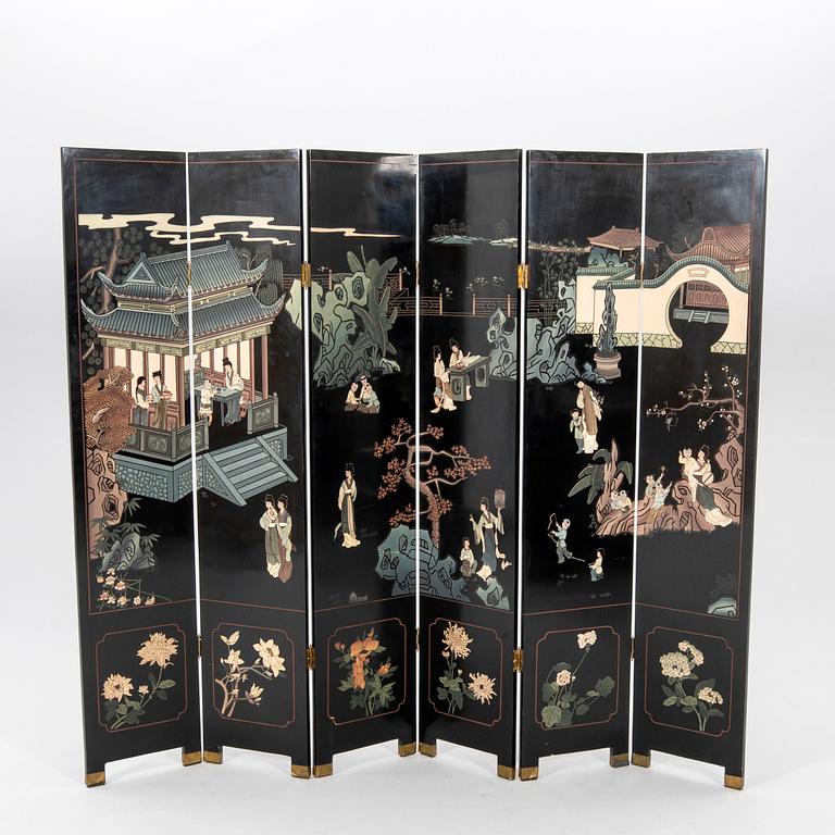 A Japanese lacquer folding screen 20th century.