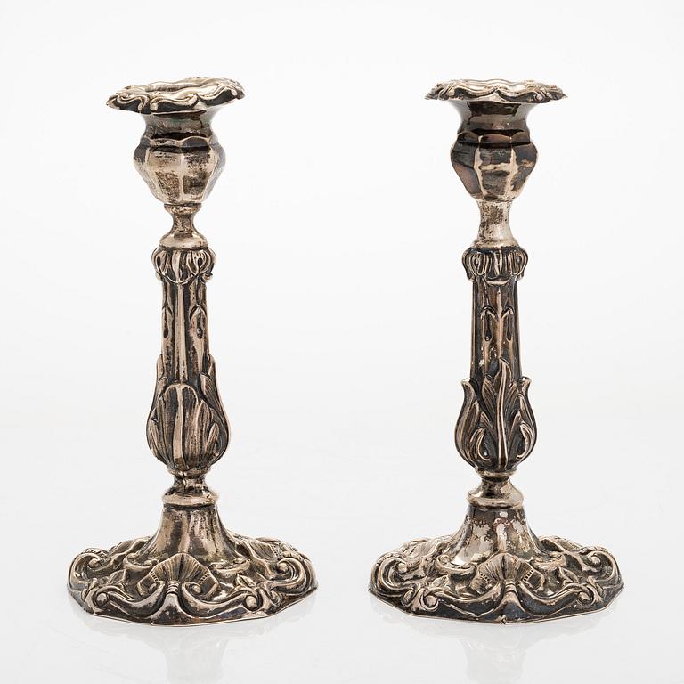 A pair of mid 19th-century silver candlesticks, maker's mark of Roland Mellin, Helsinki 1851.