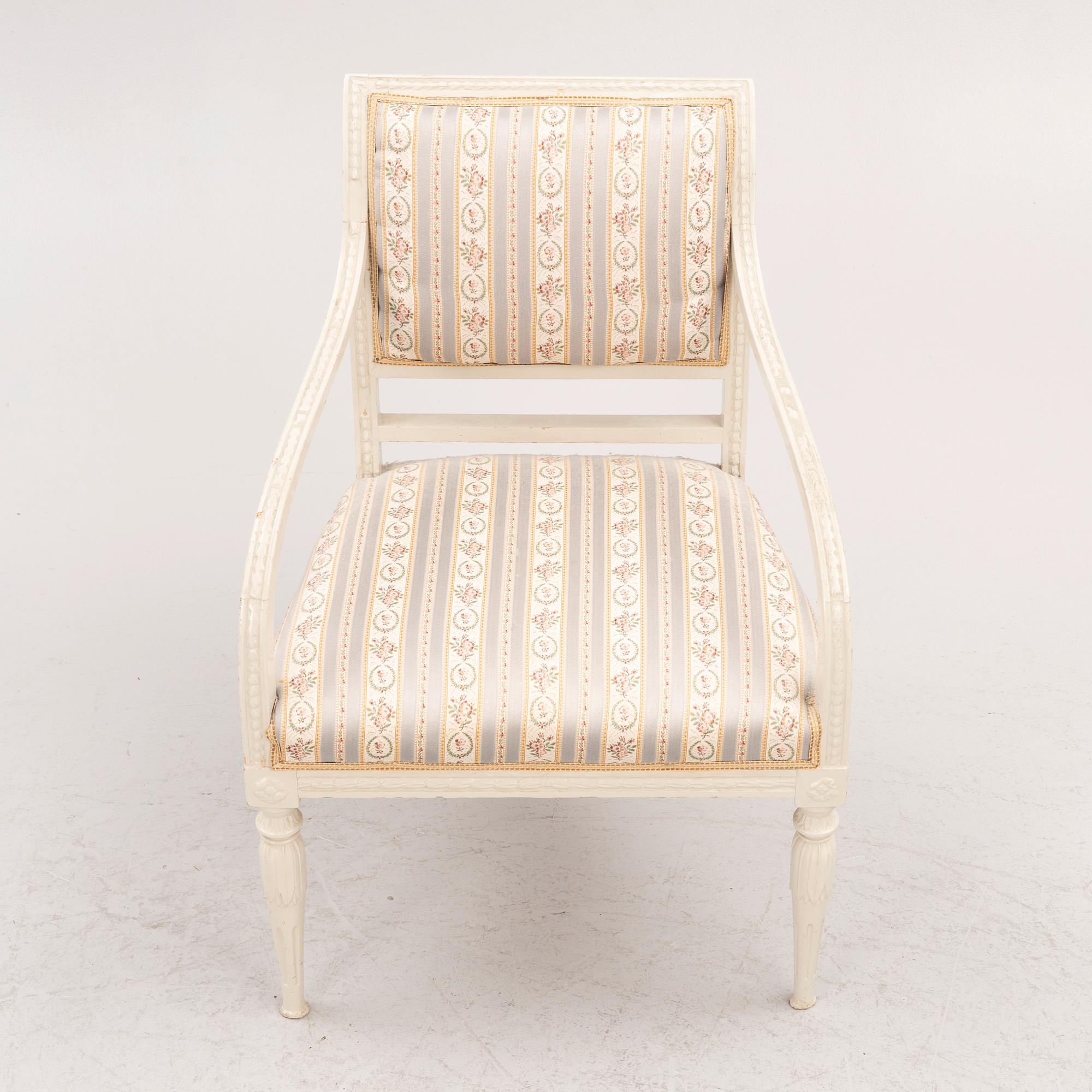 A late Gustavian open armchair, circa 1800.