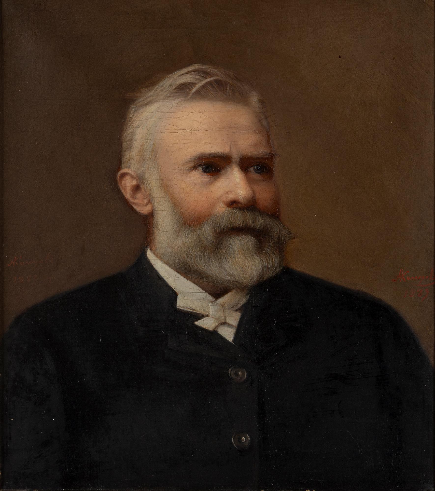 RUSSIAN ARTIST, a portrait of Ludvig Nobel (1831-1888), oil on canvas, signed Komarov and dated 1889.