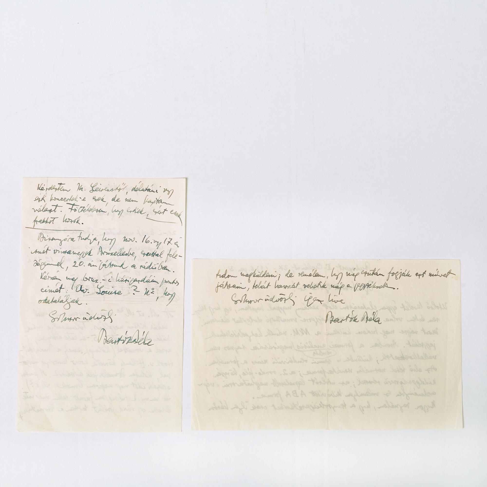 BÉLA BÁRTOK (1881-1945), elva egenhändigt skrivna och signerade brev och brevkort. I huvudsak daterade Budapest 1930-38.