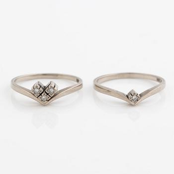 Rings, two pieces, 18K white gold with small eight-cut diamonds.