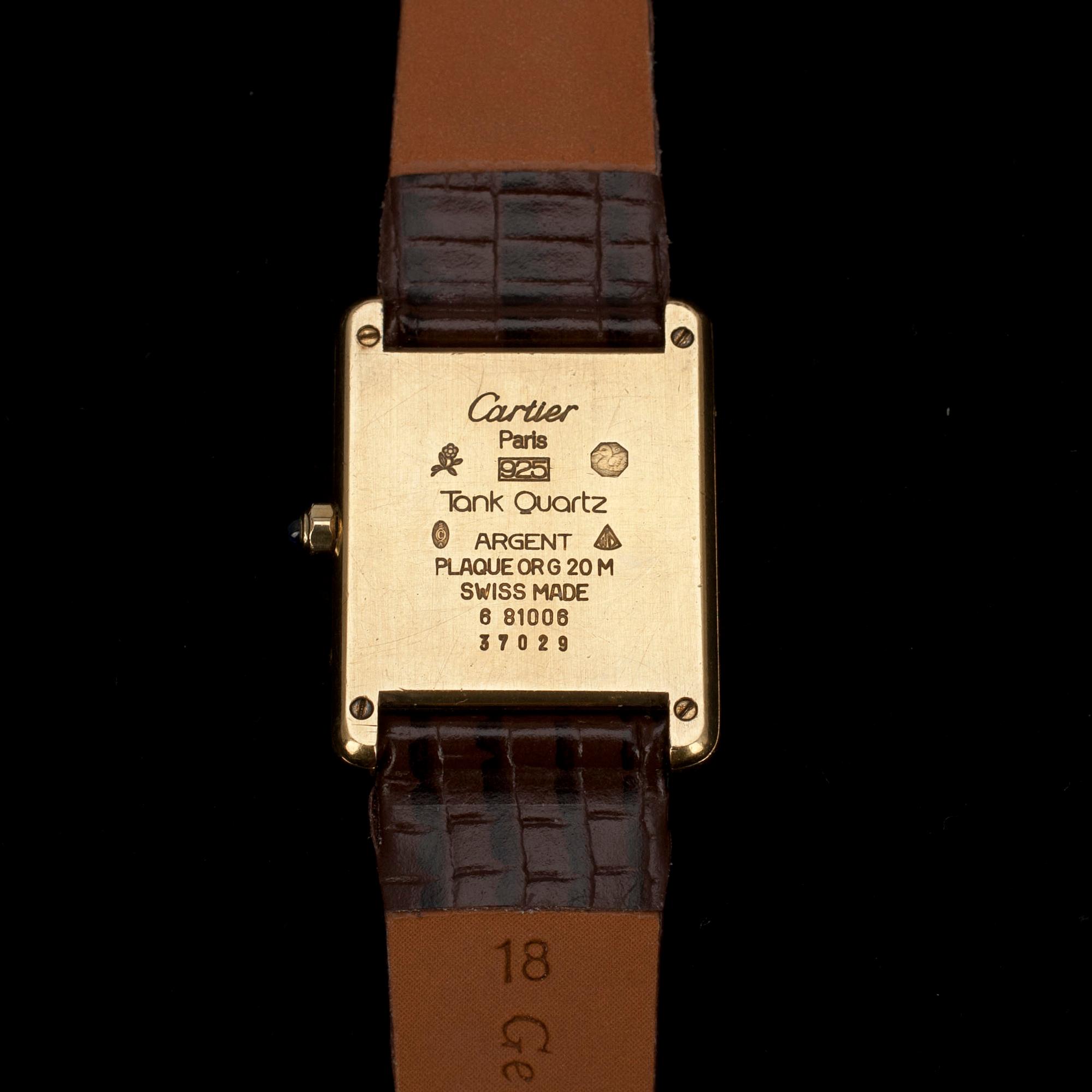 DAMARMBANDSUR, Cartier Tank, kullattua hopeaa. 1900-luvun loppupuoli.