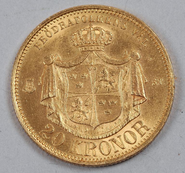 GULDMYNT. Sverige och Norge, 20 Kr, 1875.