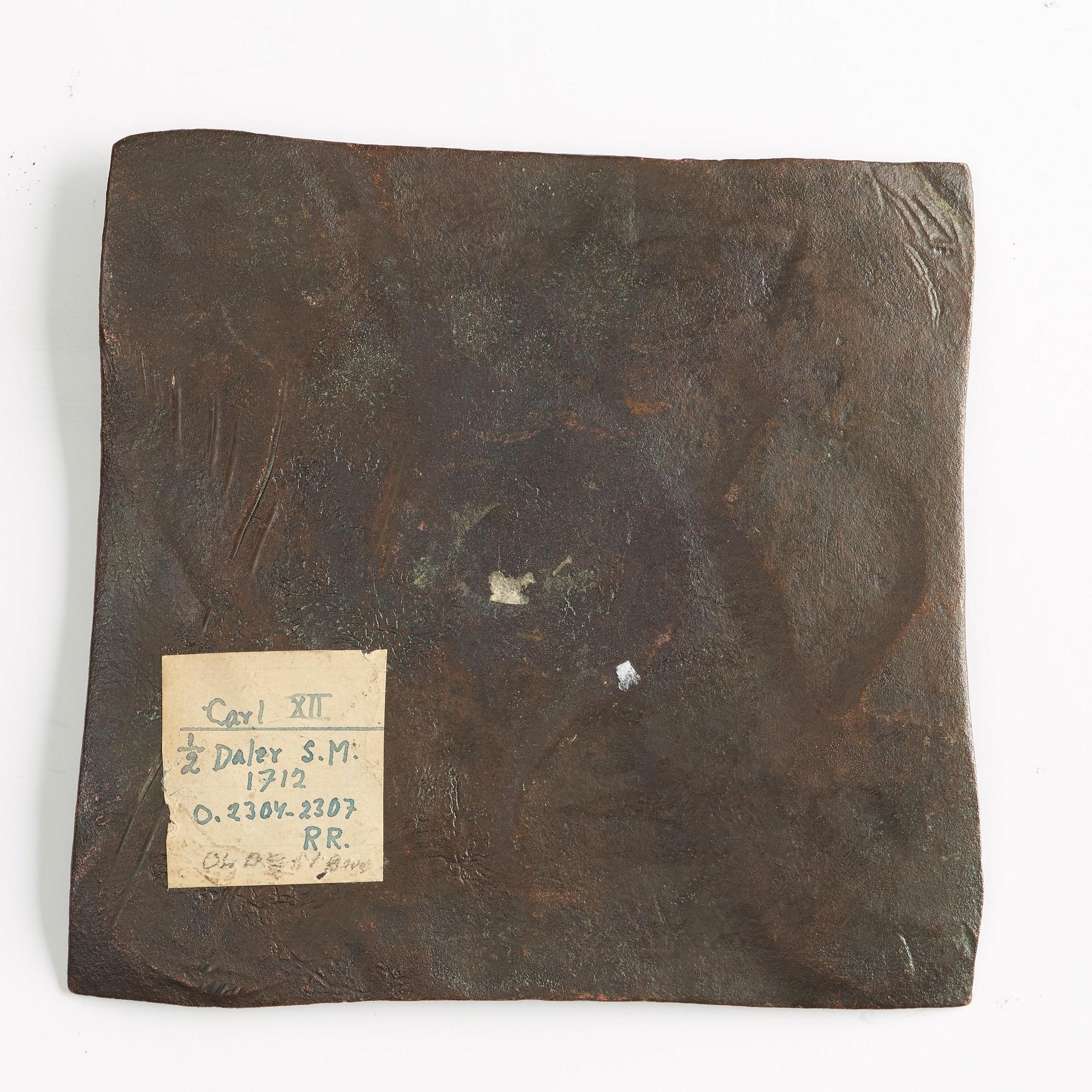 A Swedish copper plate, 1/2 Daler Silvermynt, Karl XII, 712.