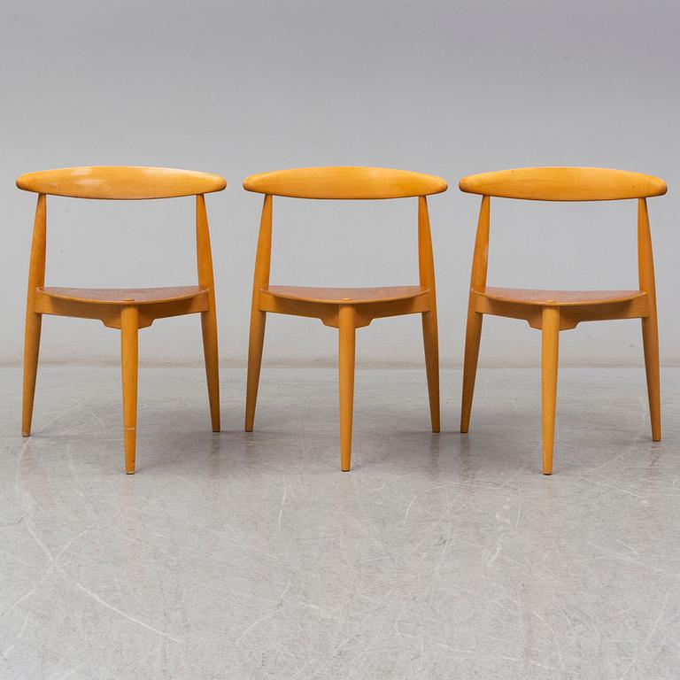 a set of three 'The heart chair' by Hans J Wegner, for Fritz Hansen, Denmark.