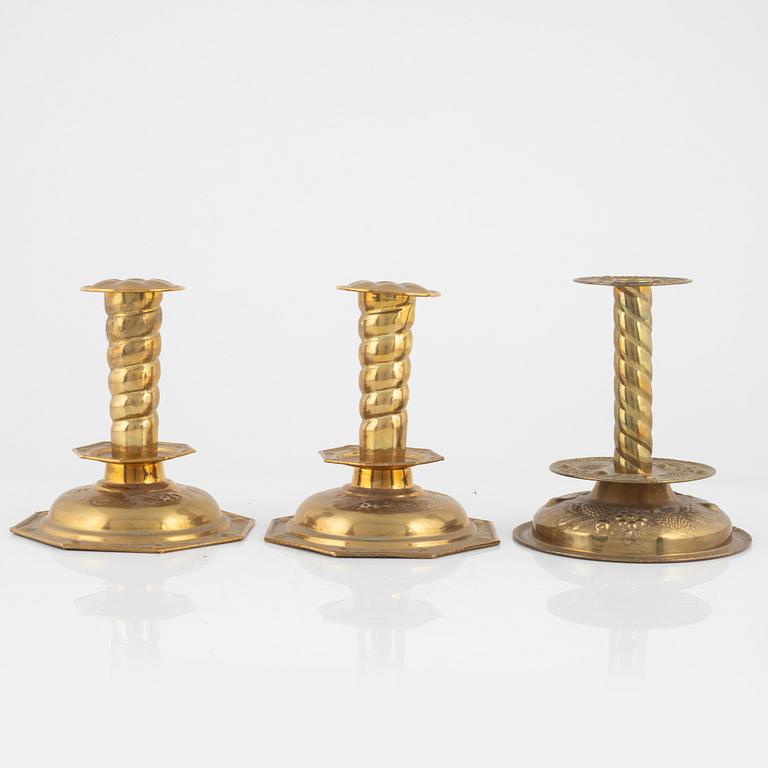 2+1 Baroque style Brass Candlesticks, early 20th Century.