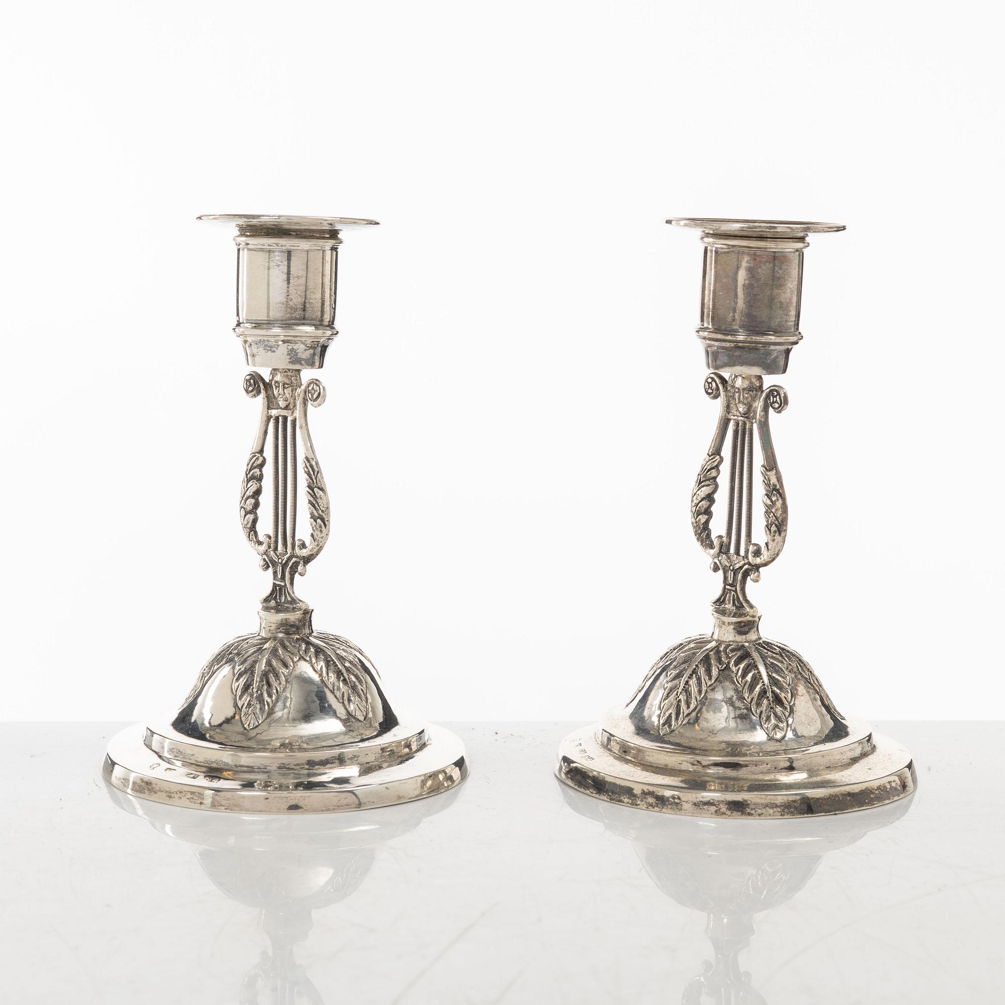 A pair of Swedish silver candlesticks, mark of Emanuel Holmberg, Karlskrona 1843.