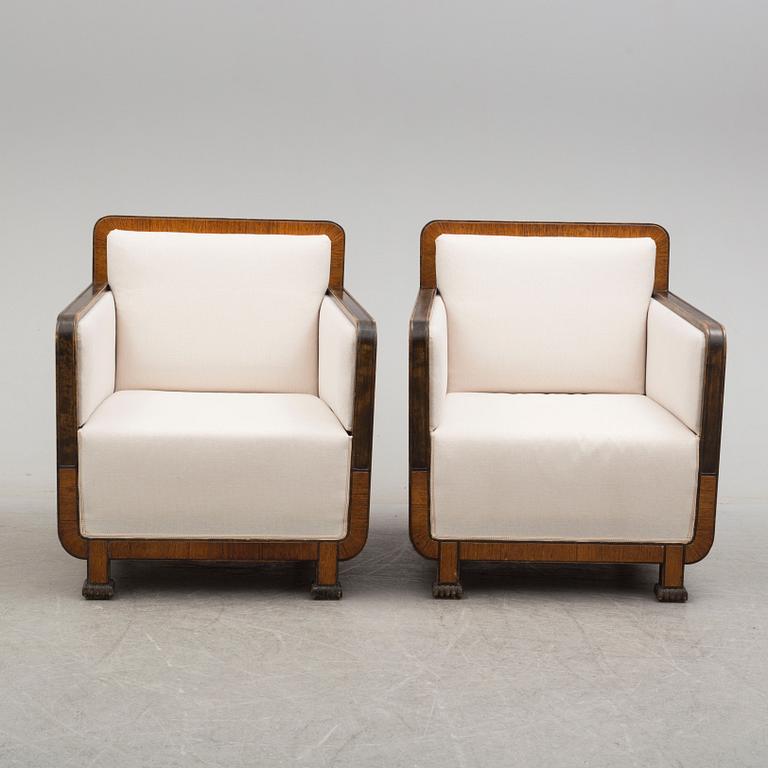 A pair of 1930´s art déco easy chairs.