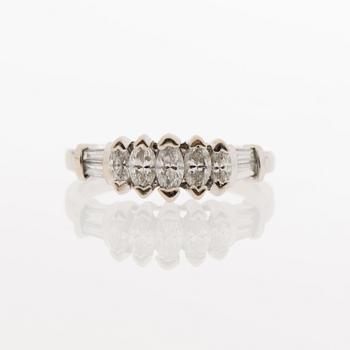 A RING, marquise and baguette cut diamonds, 14K white gold.