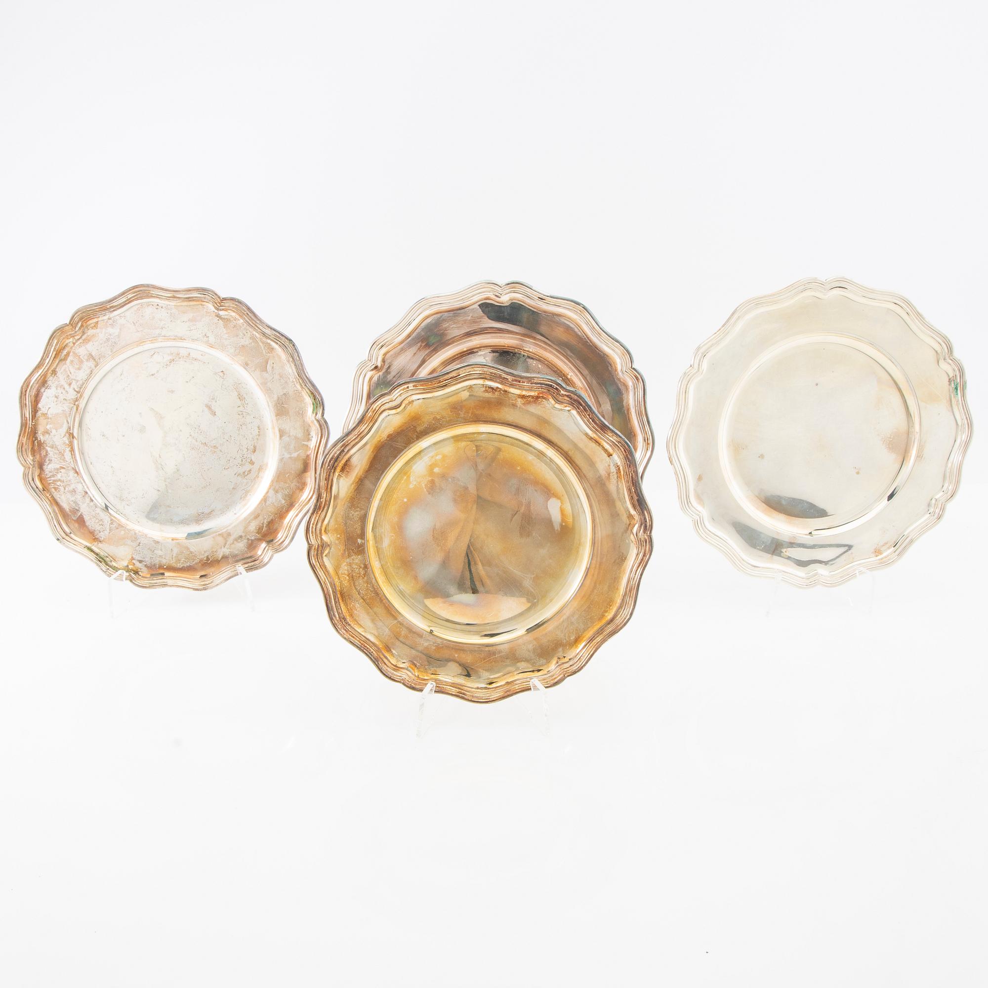K Andersson dessert plates 4 pcs silver Stockholm 1952/1945.