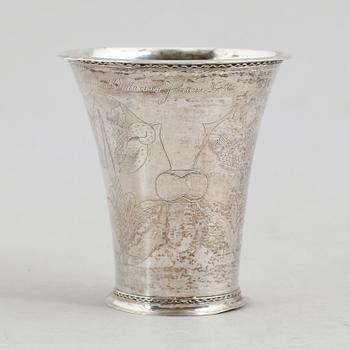 BÄGARE, silver, Berndt Halck, Halmstad 1763. Vikt ca 85 gram.