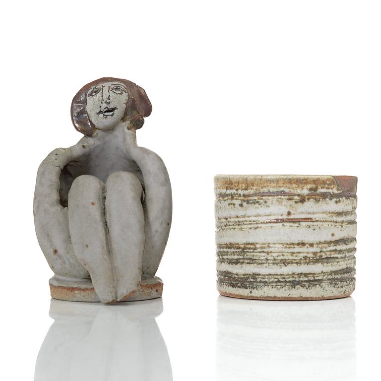 Lisa Larson, stengods,  burk med lock, stengods, unik, Gustavsberg studio,