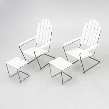 Solstolar med fotpall, ett par, "A3", Grythyttans stålmöbler, 2000-tal.