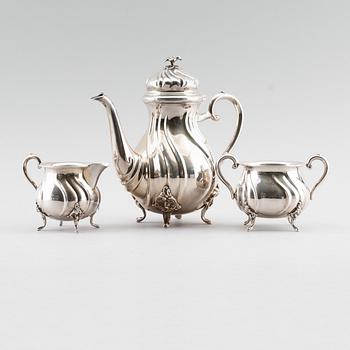 KAFFESERVIS, 3 delar, silver, Danmark 1950. Vikt ca 1017 gram.