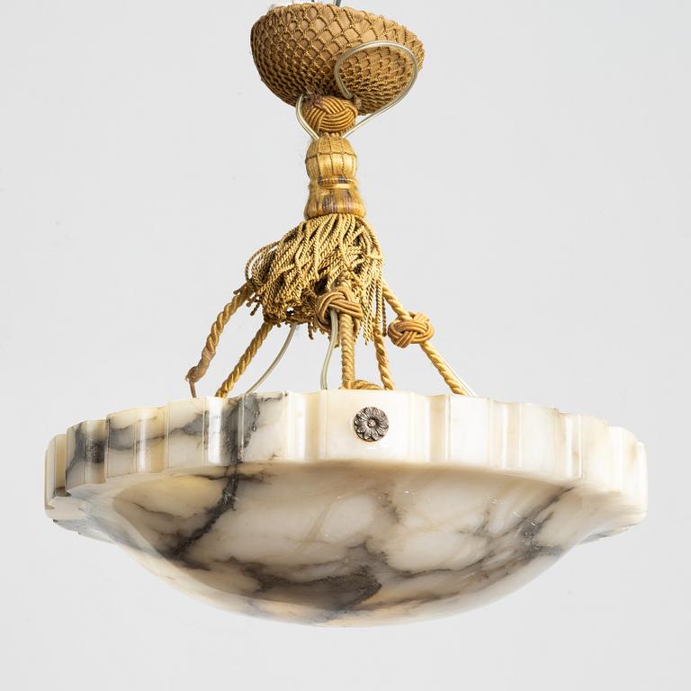 A ceiling lamp, alabaster, 1920s.