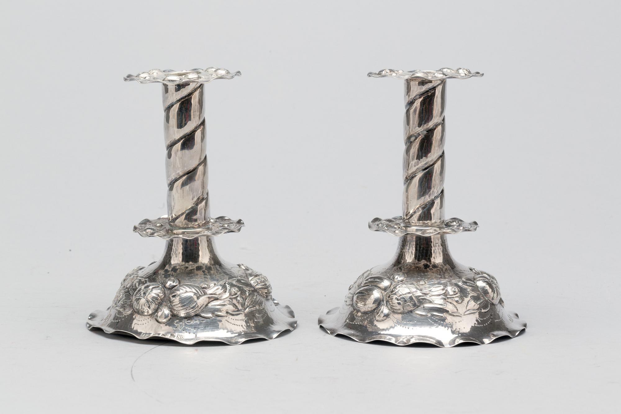 LJUSSTAKAR, silver, ett par, barockstil, AB J Petterssons eftr Stockholm 1948.