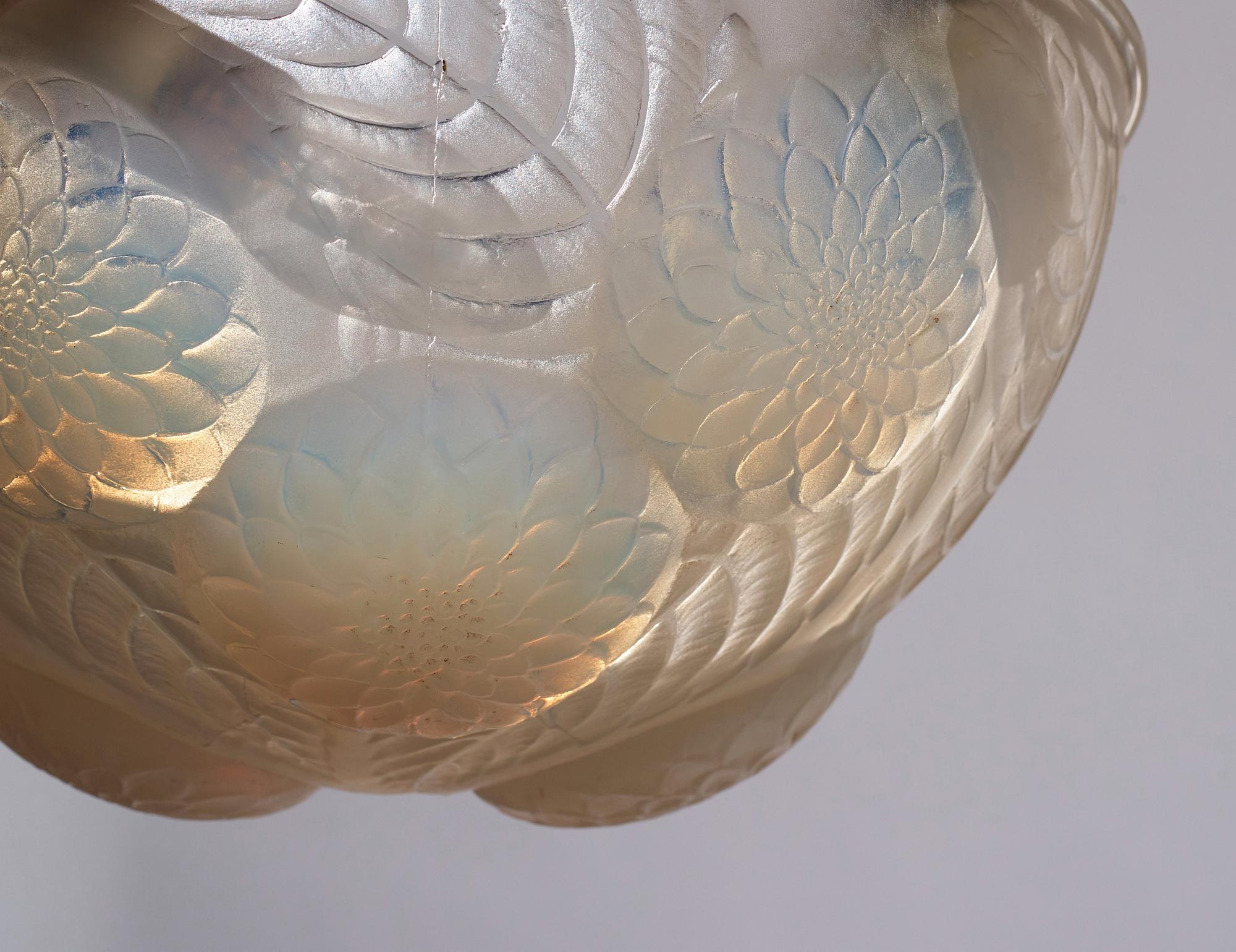 René Lalique, an opalescent "Dahlias" cast glass ceiling light, France 1920's-30's.