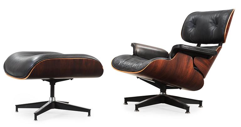 A Charles & Ray Eames "Lounge Chair and ottoman", Herman Miller, USA.