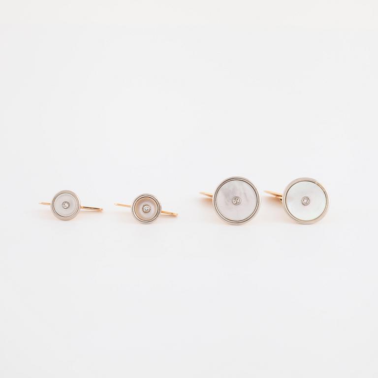 MANSCHETT- SAMT FRACKKNAPPAR, med pärlemor och åttkantslipade diamanter.