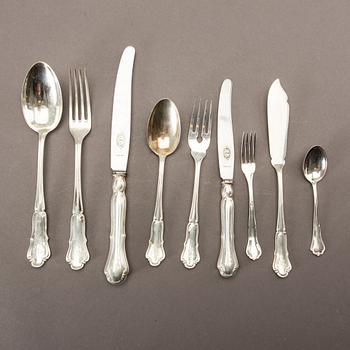 A Swedish 20th century 96 pcs of silver cutlery, different makers and dates, total weight ca 4820 gr.