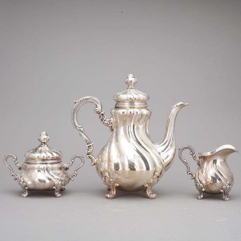 KAFFESERVIS, 3 delar, silver, svenska importstämplar, total vikt 1130g.