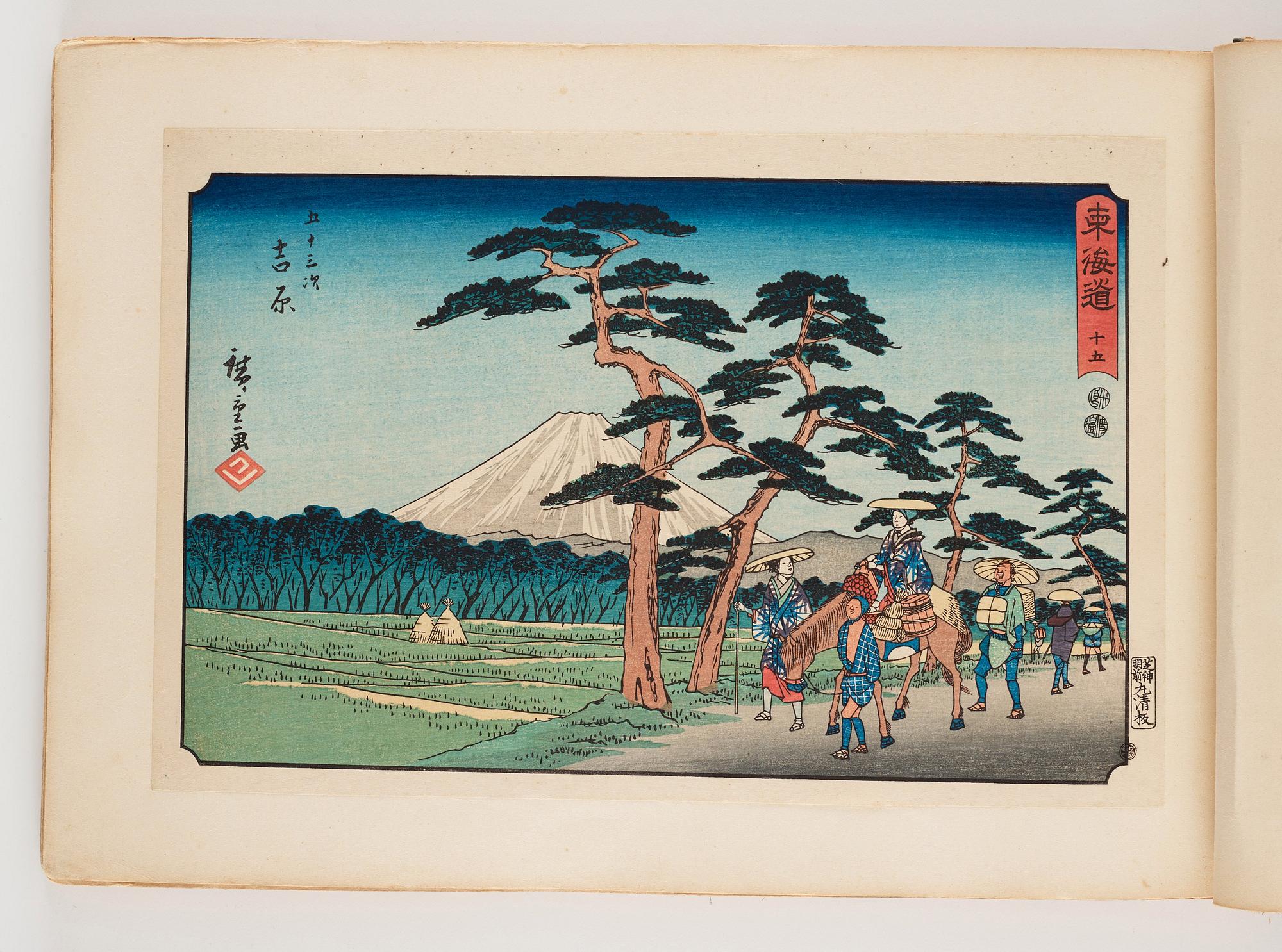 An album with Japanese woodblock prints after Ando Utagawa Hiroshige (1797-1858), mid 20th Century. (37 prints).