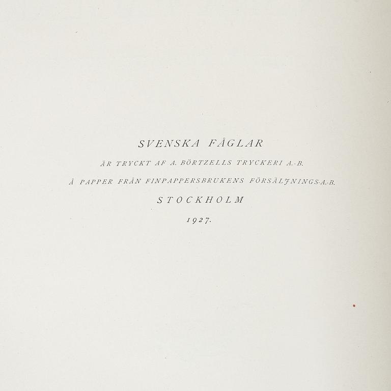 Bröderna von Wright, "Svenska Fåglar", 3 volymer, Förlaget Svenska Fåglar, A, Börtzells Tryckeri AB, Stockholm, 1927-29.