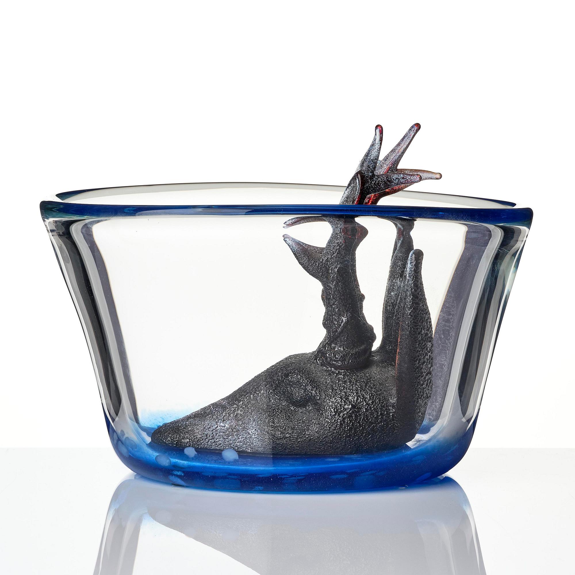 Ernst Billgren, "Simmande rådjur", skulptur, glas, Kosta Boda, ed. 26/30.
