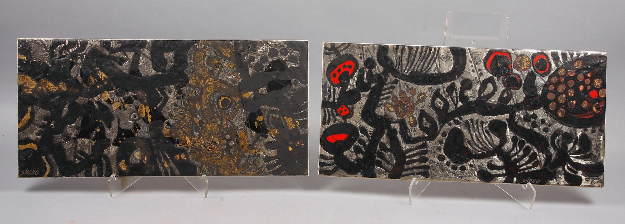 VÄGGPLAKETTER, 3 st, stengods, Börje Skohg, Gustavsberg.