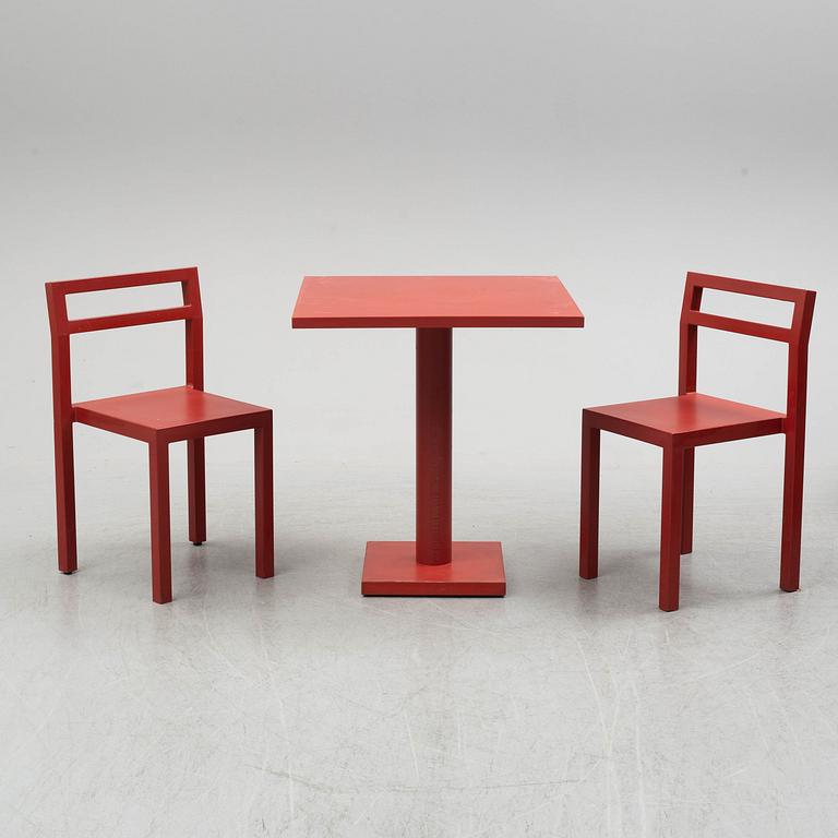 BORIS BERLIN/POUL CHRISTIANSEN, a 'Non' table with two chairs by Komplot design for Källmo.