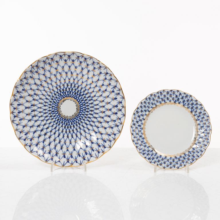 A 35-piece 'Cobalt Net' porcelain  Lomonosov, Soviet Union.