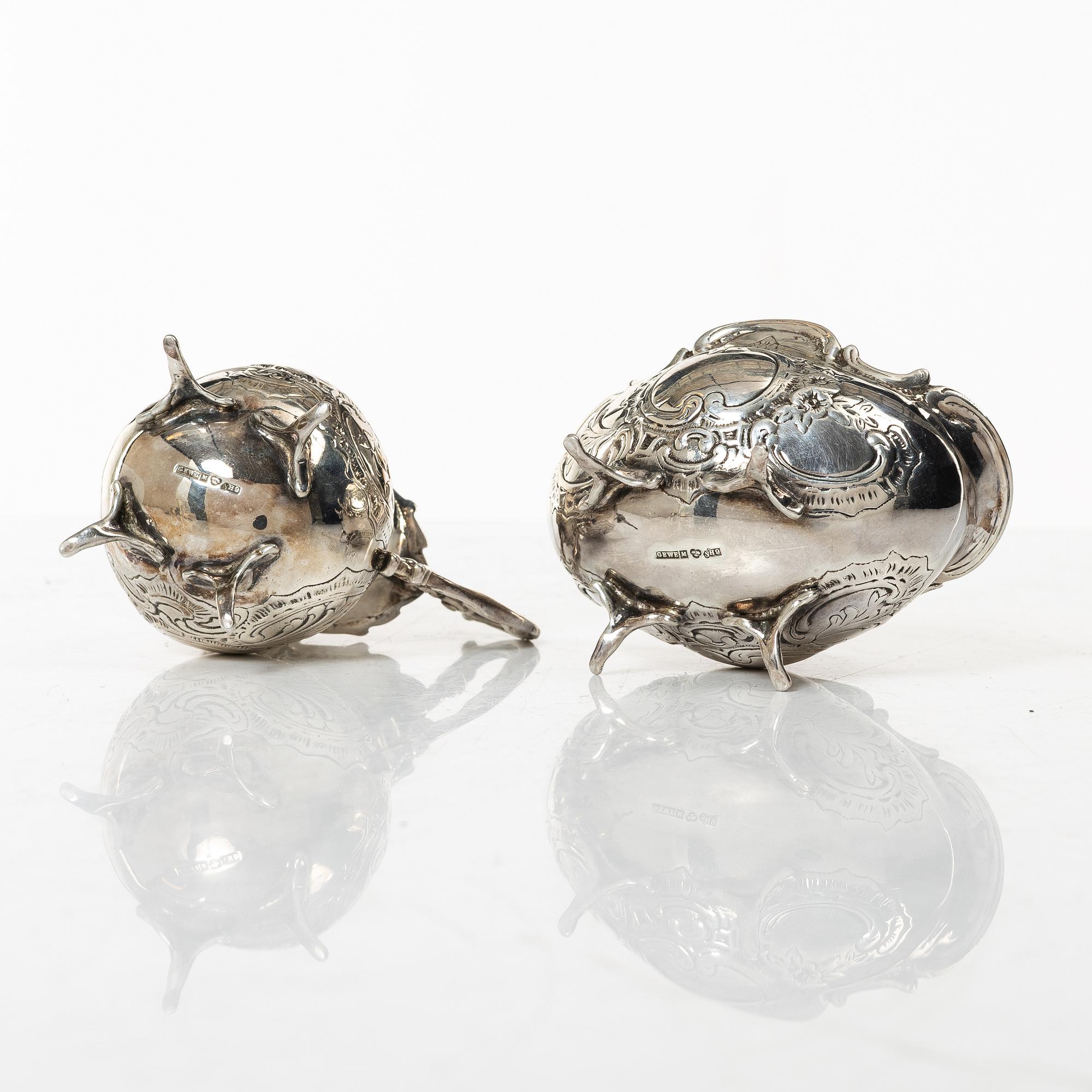 Samling silver, mestadels GEWE, 7 delar, vikt ca 550 gram.